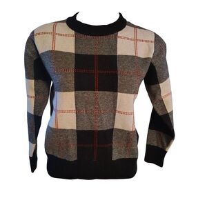Plaid Crew Neck Sweater in Black and Gray